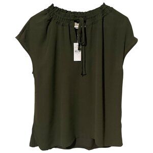 Loft Green Cap Sleeve Tie Front Blouse Size Small